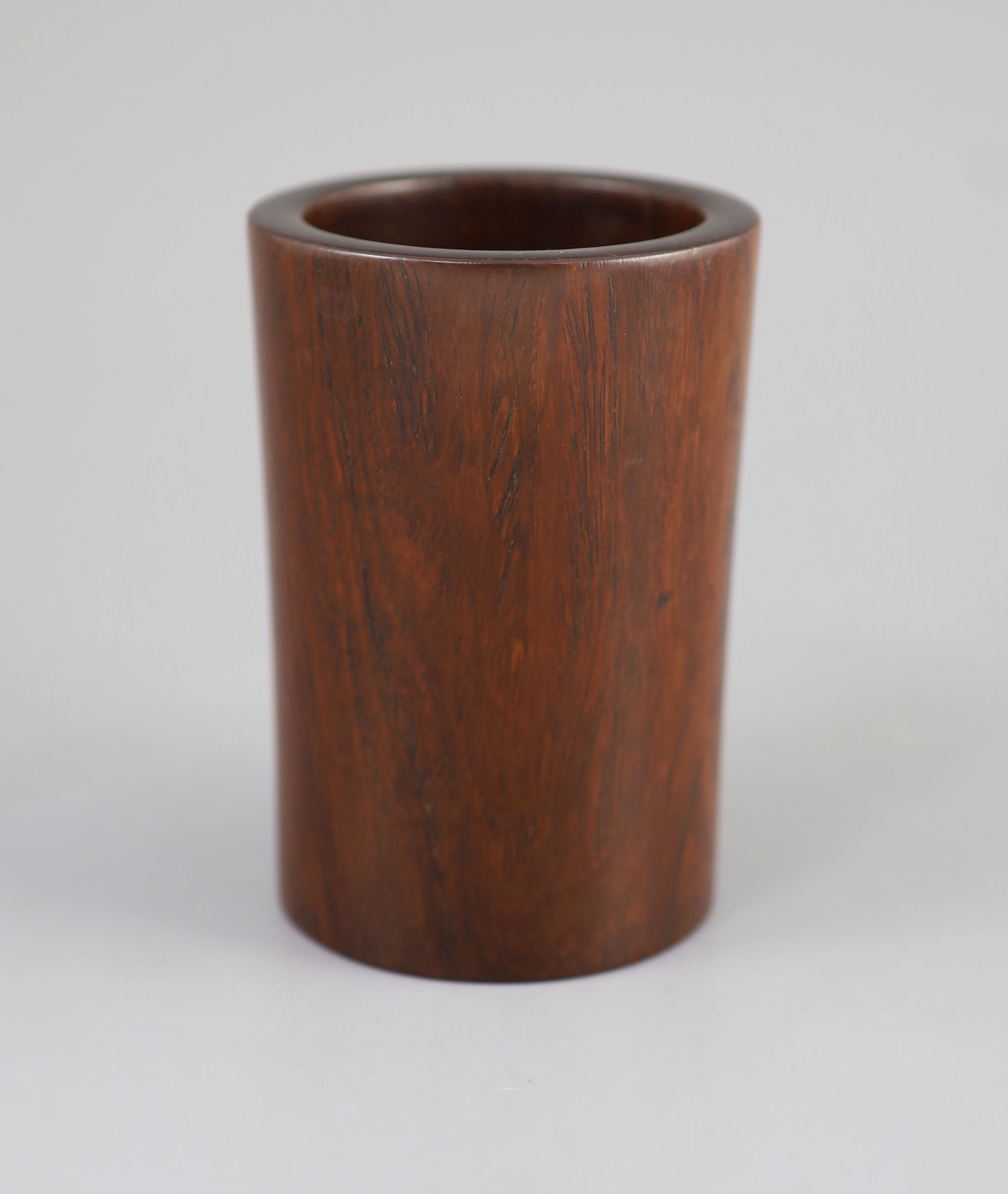 A Chinese huang huali brush pot, bitong, 18th/19th century, 12.2 cm high. Provenance - European private collection.
